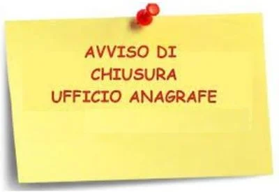 Avviso di chiusura Ufficio Anagrafe